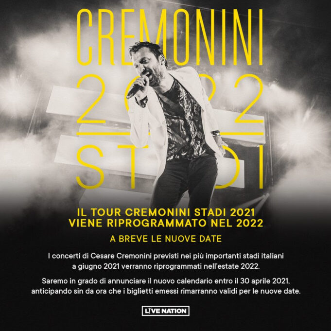 Cesare Cremonini, rinvia tutti i concerti previsti per il 2021