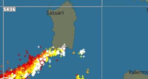 Canale di Sardegna: 15mila fulmini in due ore: ma il maltempo si allontana dall’isola