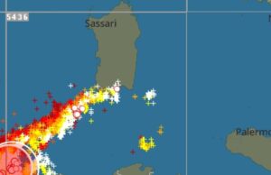 Canale di Sardegna: 15mila fulmini in due ore: ma il maltempo si allontana dall’isola
