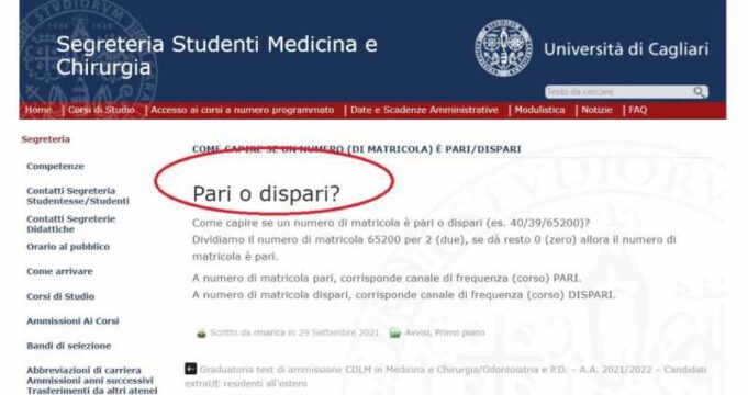 Matricola dispari o pari, l’Università di Cagliari cancella l’avviso sul sito