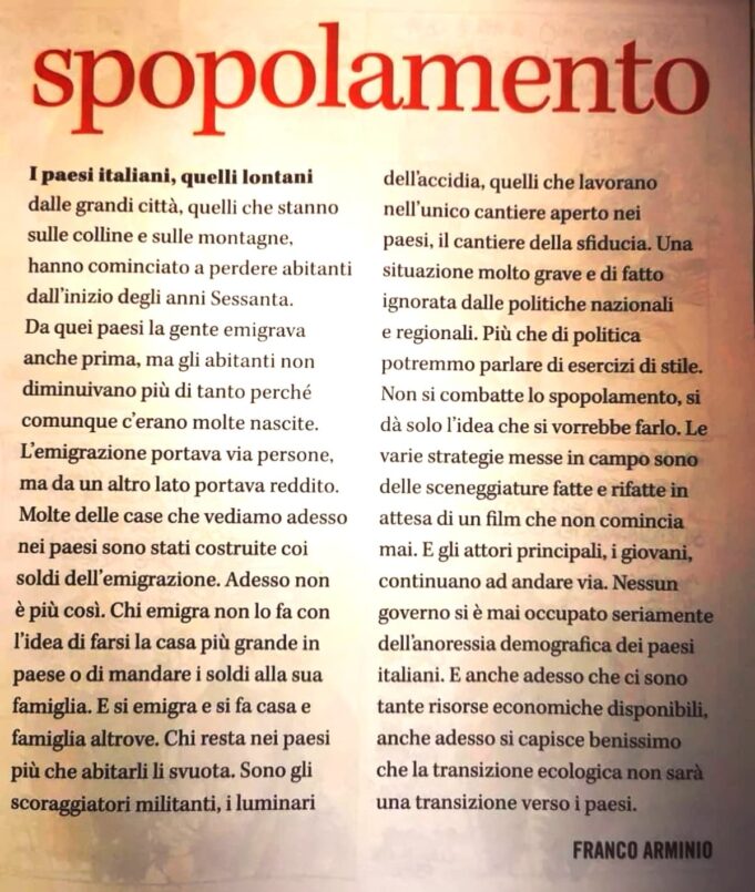 Chiudiamo il cantiere della sfiducia |Ridiamo i paesi ai giovani | Franco Arminio