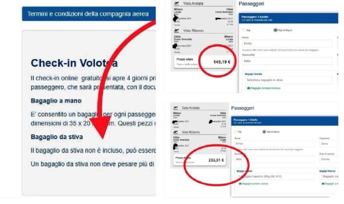 Volotea, per Linate-Olbia il bagaglio in stiva costa oltre 100 euro in più