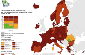 Mappa europea contagi, la Sardegna unica gialla con Puglia e Molise