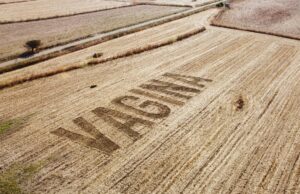 Grande scritta “Vagina” in un campo in Sardegna: è un’opera d’arte