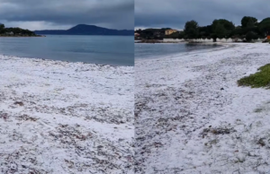 A Olbia la spiaggia innevata di Mare e Rocce è uno spettacolo