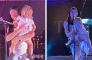 Tenera Bianca Atzei: canta No Potho Reposare col figlio in braccio