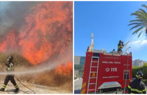 Cagliari, incendio tra via Peretti e via Jenner: sterpaglie in fiamme vicino al Brotzu
