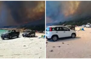 Villasimius, auto portate in spiaggia per salvarle dall’incendio | Video