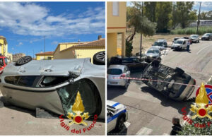 Olbia, sbatte contro delle auto in sosta e si cappotta: un ferito in ospedale