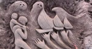 Platamona, nuova opera di sabbia per i bambini esuli di Gaza