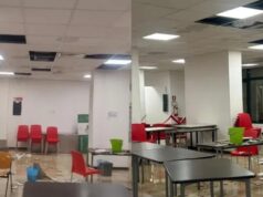 Disagi alla mensa di via Trentino, crolla il contro soffitto a causa delle infiltrazioni