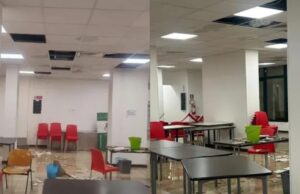 Disagi alla mensa di via Trentino, crolla il contro soffitto a causa delle infiltrazioni
