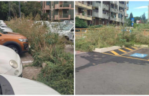 Cagliari, erba alta nel parcheggio di via Sarpi | Mura: “Abbandono incredibile”