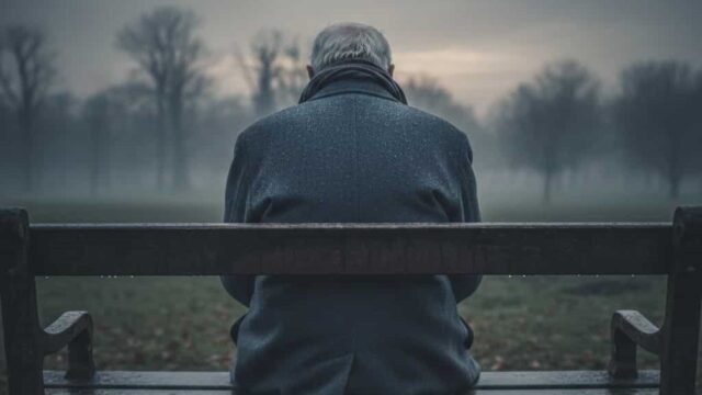 anziano solo di spalle