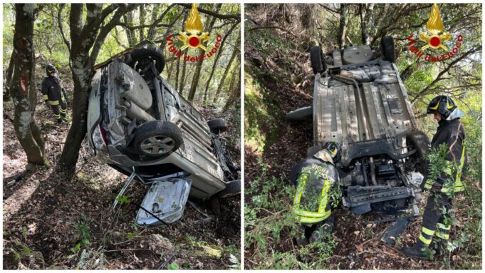 Paura sulla Sp 31 Sorgono-Austis: auto fuori strada si ribalta finendo in un terreno