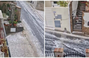 Villasimius, la grandine imbianca le strade | Video