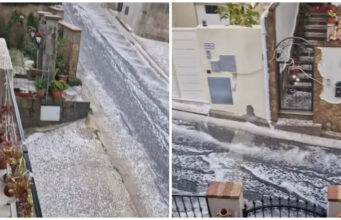 Villasimius, la grandine imbianca le strade | Video