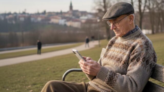 anziano con smartphone