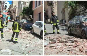 Arzachena, pericoloso crollo in centro: calcinacci su auto in sosta