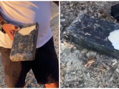 Calasetta, Tessa Gelisio trova un pacco sospetto sulla spiaggia: “Cocaina?”